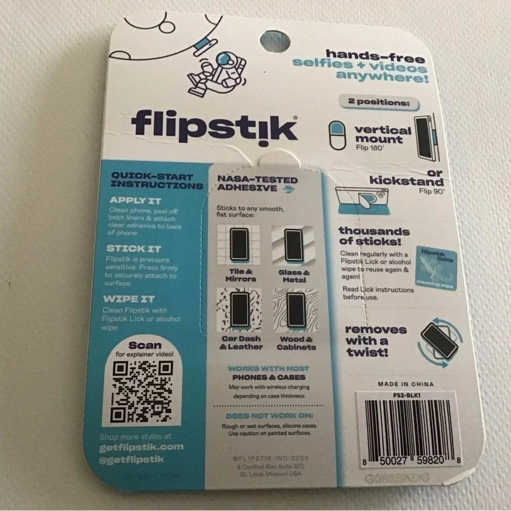 Flipstik Foldable Adhesive Phone Mount - Stick Phone to Mirror, Window NEW